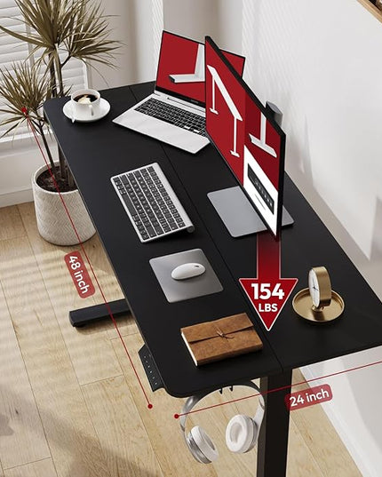 SANODESK Electric Standing Desk 48x24 Inch Height Adjustable Stand Up Desk Home Office Computer Workstation Sit Stand Home Office with Splice Board (Black Frame + Black Top)
