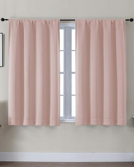Gwine Blackout Curtains for Bedroom 45 Inch Length, Thermal Insulated Room Darkening Short Curtains, Rod Pocket Drapes for Bathroom Basement Patio Cabinet, Each 40" Wx45 L, Blush Pink