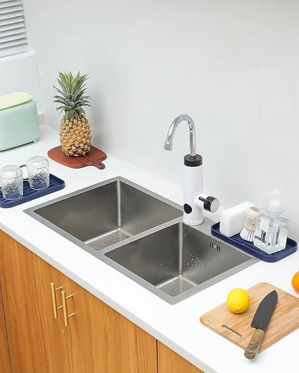 Silicone Kitchen Sink Organizer Tray for Multiple Usage,Eco-Friendly Sponges Holder for Kitchen Bathroom Counter or Sink,Dish Soap Dispenser,Scrubber,Bottle,Cup (Navy Blue, 10"×5.3")