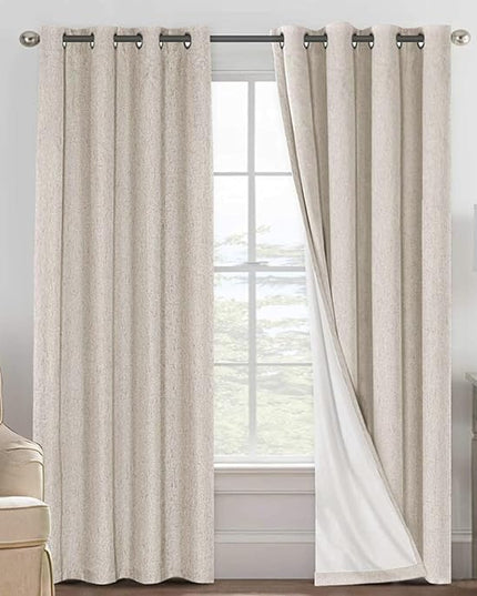 H.VERSAILTEX Linen 100% Blackout Curtains for Bedroom Full Light Blocking Curtains, Textured Window Curtain for Living Room 84 inch Grommet, Energy Efficient Curtains White Liner(2 Panels, Natural)