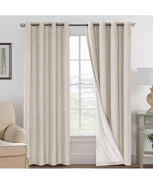 H.VERSAILTEX Blackout Curtains, Linen Curtains 108 inches Long 100% Black Out Curtains for Bedroom Windows, Textured Linen Look Draperies Grommet with White Liner, 2 Panels, Natural
