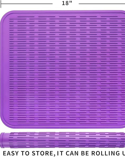 Silicone Dish Drying Mat for Multiple Usage,Easy clean,Eco-friendly,Heat-resistant Silicone Mat for Kitchen Counter or Sink,Refrigerator or Drawer Liner Purple XL 18 inches x 16 inches