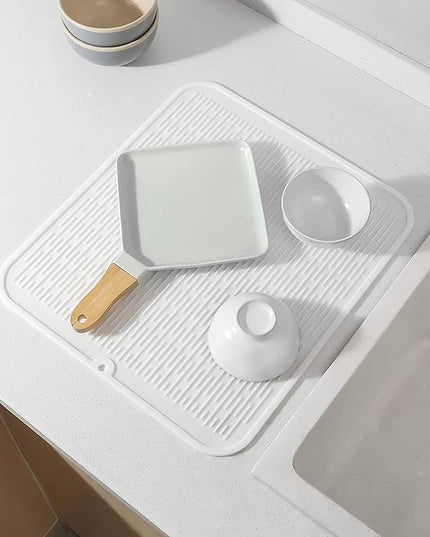 Silicone Dish Drying Mat for Multiple Usage,Easy clean,Eco-friendly,Heat-resistant Silicone Mat for Kitchen Counter or Sink,Refrigerator or Drawer Liner White 2XL 24 inches x 18 inches