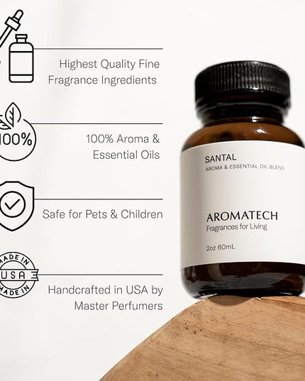 AromaTech Santal Aroma Essential Oil Blend: Luxury Hotel Inspired Aromatherapy with Amber, Vanilla, Cedar & Sandalwood for Ultrasonic Diffusers & Nebulizers - 0.3 fl oz, 10 mL