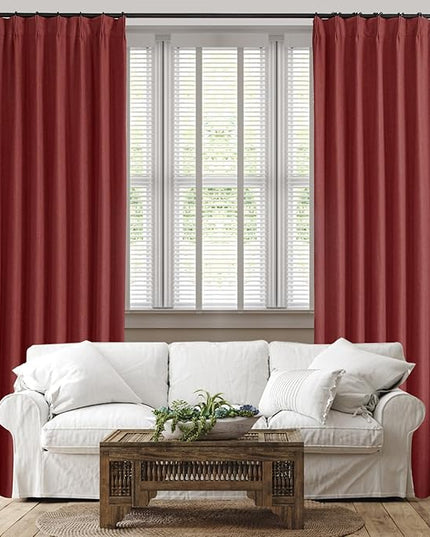 YZ HOME Terracotta Linen 100% Blackout Pinch Pleated Curtains 108 Inches Long 2 Pages for Living Room Back Tab Thermal Insulated Black Out Drapes Living Room High Ceiling Length 9 Ft