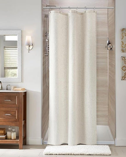 Naturoom 36 Inch Shower Curtain - Narrow Half Small Beige Linen Ultra Thick Fabric Shower Curtain Set with 6 Hooks, Natural Boho Farmhouse Rustic RV Camper Bath Curtains for Bathroom, Cream