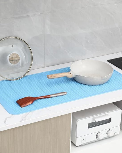 Silicone Dish Drying Mat for Multiple Usage,Easy clean,Eco-friendly,Heat-resistant Silicone Mat for Kitchen Counter or Sink,Refrigerator or Drawer Liner Light Blue 5XL 36inches x 18inches