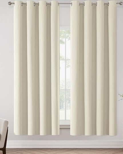 ChrisDowa 100% Blackout Birch Solid Curtains 72 Inches Long 2 Panels for Bedroom Living Room,Farmhouse Room Darkening Thermal Insulated Soundproof Grommet Top Window Treatment Drapes,52x72