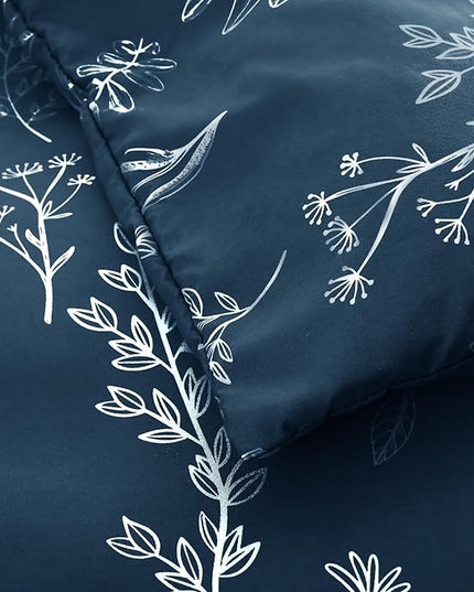 MUXHOMO Navy Blue Cal King Comforter Set, Elegant Floral Print Bed in a Bag 7 Pieces, Ultra Soft & Breathable Reversible Botanical Pattern Bedding Set with Comforter, Sheets, Pillowcases, and Shams