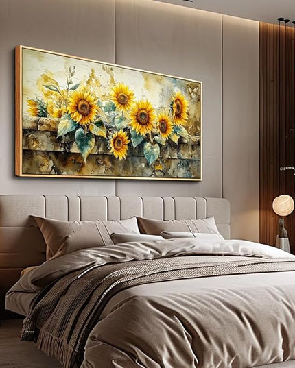 ERQINHUA Large Canvas Wall Decor For Living Room Dining Room Mural Vintage Yellow Sunflower Painting Print Artwork For Farmhouse Kitchen Bedroom Corridor Home Decor Aesthetics Wood Frame 30x60 In