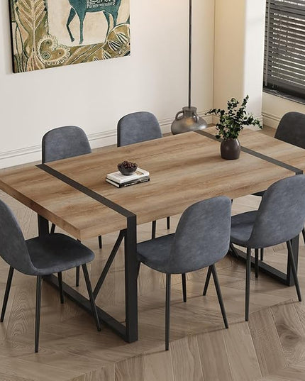 Dining Table Set for 6，Dinner Table Set for 6，71'' Kitchen Table and Suede Nap Fabic Chairs Set of 6，6 Chair Dining Table Set for Kitchen Dining Room