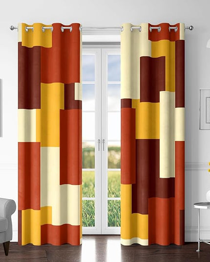 Rust Burnt Orange 100% Blackout Curtains for Bedroom 84 inch Long 2 Panels Set Modern Abstract Geometric Black Out Curtains Insulated Room Darkening Window Drapes for Living Room, 52Wx84L