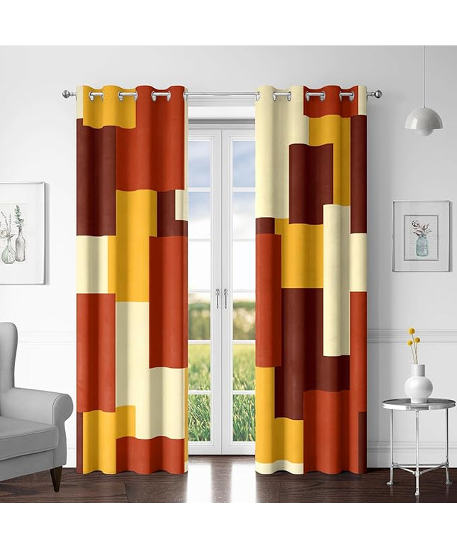 Rust Burnt Orange 100% Blackout Curtains for Bedroom 96 inch Long 2 Panels Set Modern Abstract Geometric Black Out Curtains Insulated Room Darkening Window Drapes for Living Room, 52Wx96L