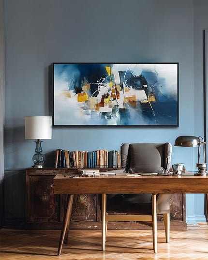 Abstract Canvas Wall Art Navy Blue Wall Art for Living Room Framed Modern Artwork for Walls, Above Bed Wall Decor Navy and Gold for Bedroom and Living Room Office Pictures Wall Decor 29×58IN