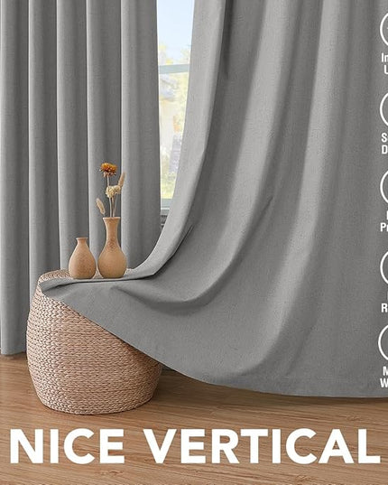 H.VERSAILTEX Linen Blackout Curtains 108 Inches Long 100% Blackout Thermal Insulated Textured Linen Look Curtain Draperies Anti-Rust Grommet, Energy Saving with White Liner, 2 Panels, Dove Gray