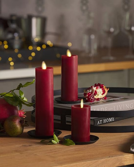 Luminara Classic Slim Flameless LED Candle, Burgundy 2" x 6.1", Battery Operated Moving Flame Pillar w/Timer, Safe Realistic Wax Candle, Home Decor