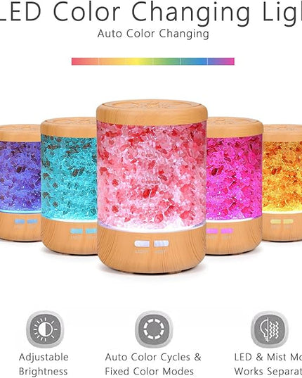 Essential Oil Diffuser Aromatherapy Diffuser - Himalayan Pink Salt Crystal Diffusers for Essential Oils with 7 Color Lights 2 Mist Mode, Reduce Noise Design for Baby Room, Yellow