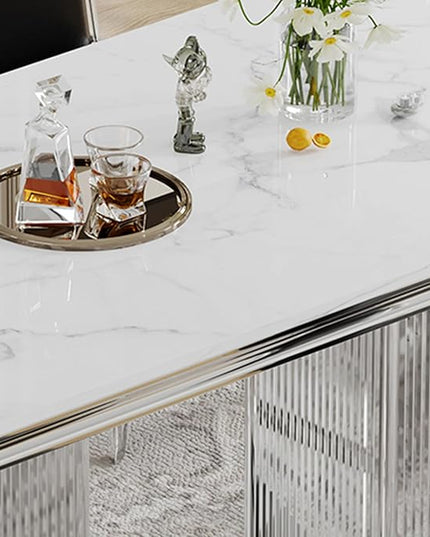 HomVent 68.11'' Faux Marble Dining Table Set for 6, Modern Rectangle Kitchen Table with Stainless Steel Base (Silver Table with 6 Black Chairs, 7 Pieces)