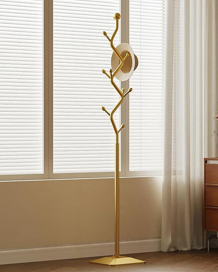 Gold coat rack,Coat Tree Freestanding heavy duty with 8 Hooks and Sturdy Metal Base for Coat Hats Purses,Tree-shaped Coat Stand for Entryway,Bedroom