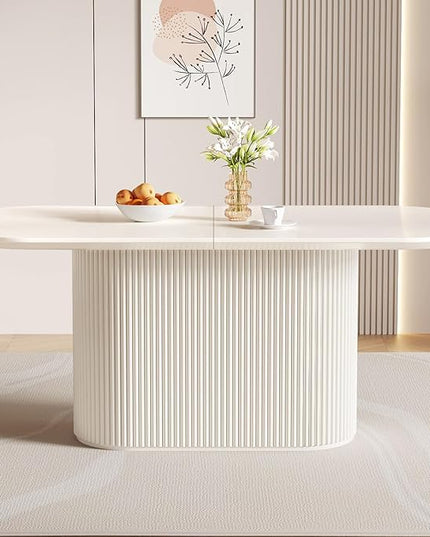 Guyii 70" Oval Dining Table Set with 6 Chairs, Modern Kitchen Table Set, Indoor Rectangular Dining Room Tables for Kitchen, Bar, Living Room, Breakfast Nook, Cream White