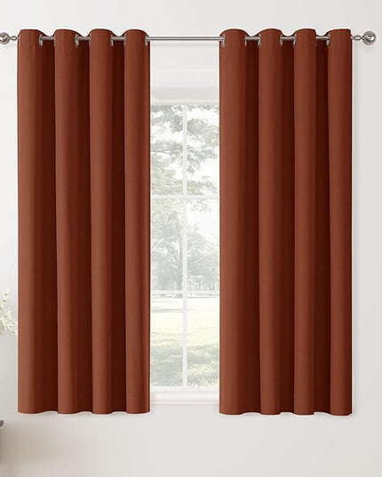 ChrisDowa 100% Blackout Terracotta Solid Curtains 63 Inches Long 2 Panels for Bedroom Living Room,Farmhouse Room Darkening Thermal Insulated Soundproof Grommet Top Window Treatment Drapes,52x63