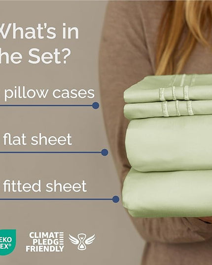 Full Size 4 Piece Sheet Set - Comfy Breathable & Cooling Bed Sheets Set - Hotel Luxury Bedding for Women, Men, Kids, Teens, Boys & Girls - Deep Pockets and Wrinkle Free - Oeko-Tex - Light Sage Green