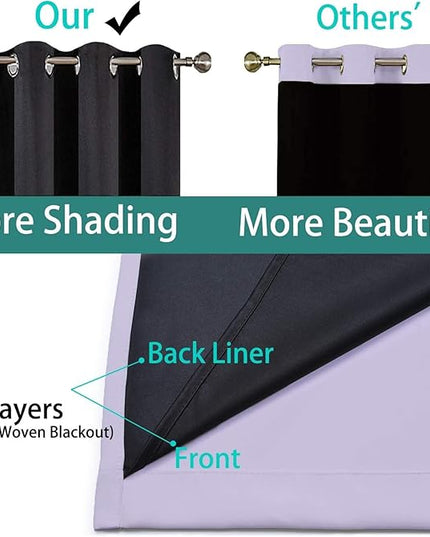 Yakamok 100% Blackout Curtains 84 Inches Long, 2 Thick Layers Heat and Full Light Blocking Soft Thermal Insulated Drapes for Bedroom(52" Wide Each Panel, Lilac, 1 Panel)