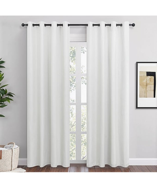 Off White Linen Blackout Curtains 102 Inch Length 2 Panels Set for Bedroom Living Room Grommet 100% Black Out Linen Drapes Room Darkening Window Curtains 102 Inches Long Cream Ivory Beige