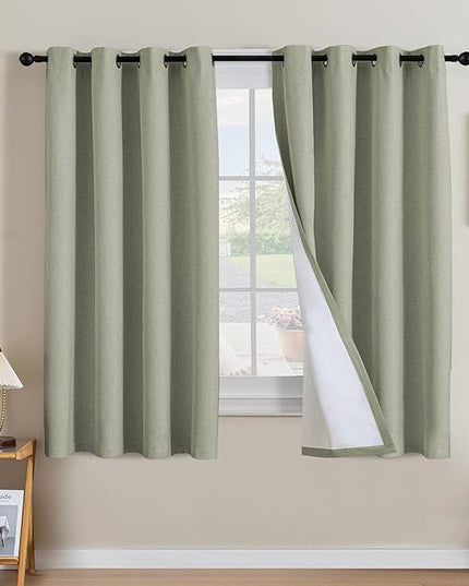 H.VERSAILTEX Linen Curtains 100% Blackout Curtains for Bedroom 63 inch Long Full Light Blocking Nature Linen Blended Window Curtains for Living Room Nickel Grommet (2 Panels, Heathered Tea)
