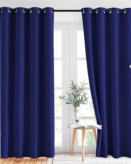 NICETOWN Blackout Curtain Panels 84 - Window Treatment Energy Saving Thermal Insulated Solid Grommet Blackout Drapes for Living Room (Navy Blue, 1 Pair, 52 by 84-Inch)