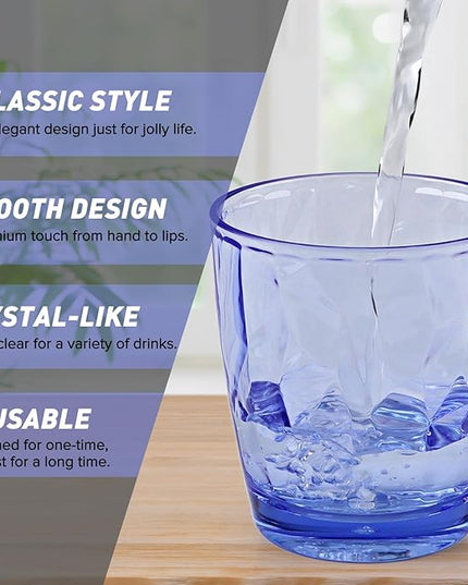 Plastic Glassware Tumbler Dishwasher Safe, Set of 4 Unbreakable Drinking Glasses, 10.5oz Reusable Acrylic Cups for Everyday Use (Blue)