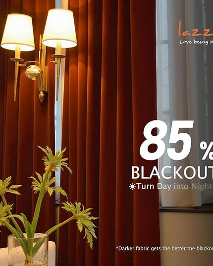 Lazzzy Orange Velvet Curtains Blackout Thermal Insulated 84 Inch Long Fall Curtains for Living Room Window Drapes for Bedroom Super Soft Luxury Grommet Window Treatment 2 Panels, Rust Red