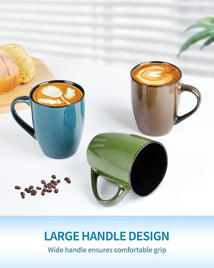 Ceramic Mugs 12oz,Large Ceramic Coffee Cups for Men, Women, Dad, Mom, Modern Coffee Mugs With Handle For Tea,Latte,Cappuccino,Cocoa. (Blue 1 Pack)