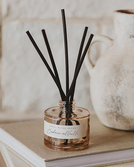 Sweet Water Decor Cashmere and Vanilla Reed Diffuser – Room Decor Aesthetic with Long-Lasting Premium Fragrance of Milky Coconut, Jasmine, Soft Cashmere, and Pear, for 4 Months – Ideal for Home Decor