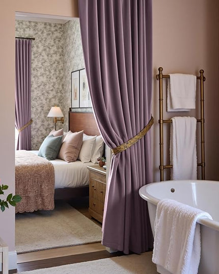 Lazzzy Velvet Blackout Curtains Thermal Insulated Room Window Drapes Super Soft Luxury Curtains for Living Room Bedroom Rod Pocket 2 Panels, Lavender Purple, 52" W x 96" L