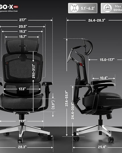 FLEXISPOT ErgoX-PRO Ergonomic Office Chair Black – Cloudtech Cushion, 5D Lumbar, 7D Armrests, 4D Headrest, 551LBS Capacity – Office, Gaming, Home