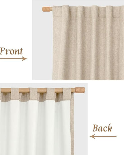 LAMIT 100% Blackout Linen Curtains, 84 Inch Linen Textured Living Room Farmhouse Curtains Room Darkening Back Tab and Rod Pocket Burlap Neutral Panels with White Liner, 2 Panels, Linen, 60 x 84 Inch