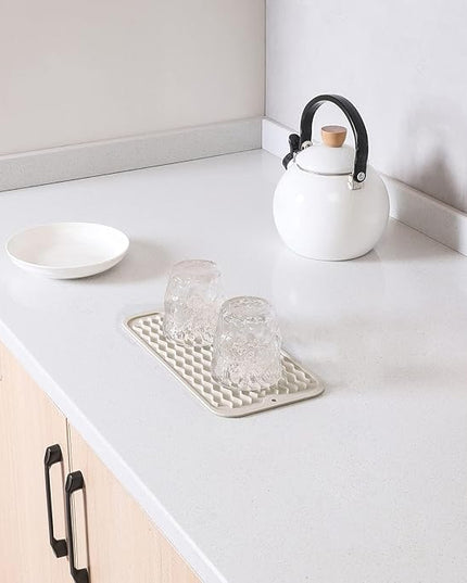Silicone Dish Drying Mat for Multiple Usage,Easy clean,Eco-friendly,Heat-resistant Silicone Mat for Kitchen Counter or Sink,Refrigerator or Drawer Liner Tapioca S 12 inches x 6 inches