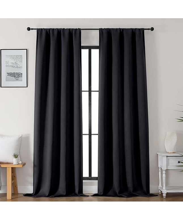 Gwine Black Blackout Curtains for Bedroom 96 Inch Length, Room Darkening Energy Saving Black Out Curtains for Living Room, Window Treatment Drapes with Rod Pocket, Each 40" Wx96 L, 2PCS