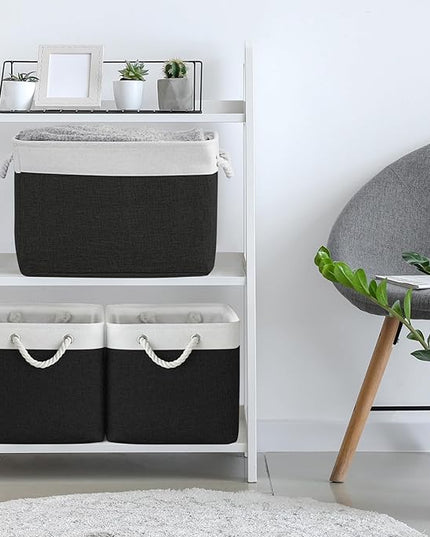 TheWarmHome Storage Basket for Gifts Empty - Large Cubes 3 Pack 15.8x11.8x11.8 inch Storage Bins for Organizing Book Cloth Bathroom Toy (White & Black)