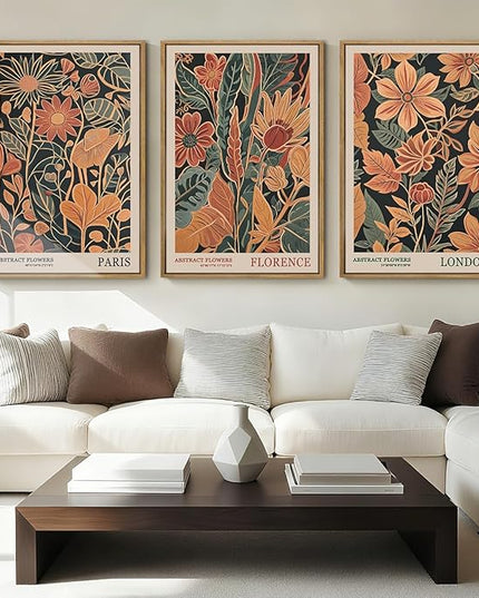 ANHUIB Floral Wall Art 16x24 Inch Large Vintage Botanical Wall Decor Retro Floral Blossom Paintings Modern Plant Art Prints Set of 3 for Living Room Bedroom Office
