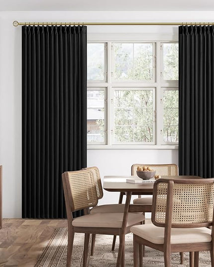 Pinch Pleated Black Linen Curtains 84 inches Long for Bedroom, 2 Panels Set Light Fitering Privacy Luxury Thick Flax Blend Window Curtain with Hooks Rings Rustic Living Room Drapes 84" Length