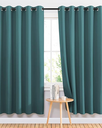 NICETOWN Insulated Curtains Blackout Draperies - Triple Weave Microfiber Home Thermal Insulated Solid Ring Top Blackout Curtains/Panels for Bedroom(Sea Teal, Set of 2, 66 x 72 Inch)