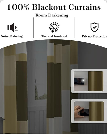 Beige 100% Blackout Curtains for Bedroom 96 inch Long 2 Panels Set White Beige Modern Abstract Geometric Black Out Curtains Insulated Room Darkening Window Drapes for Living Room, 52Wx96L