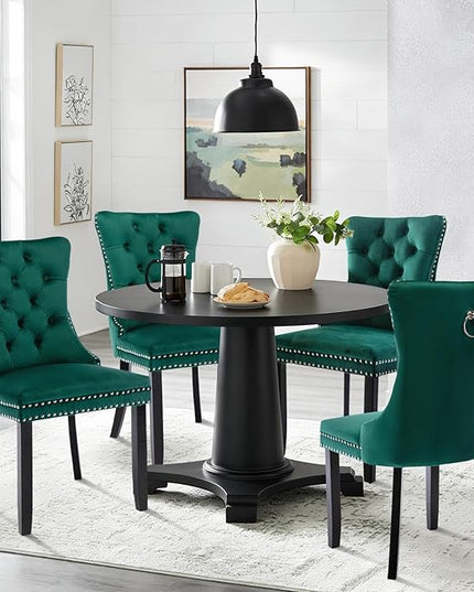 SoarFlash Velvet Dining Chairs Set of 6, Tall Back Side Chair, Modern Upholstered High-end Tufted Side Chair with Button Back Ring, Solid Wood Legs (Green)