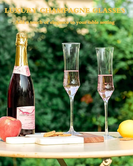 Champagne Flutes Set of 6 - Hand Blown Crystal Champagne Glasses With Long Stem - 7 oz Elegant Sparkling Wine Stemware - Unique Gift for Birthday,Wedding,Mother's Day,Housewarming