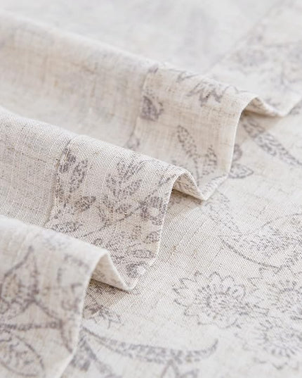 Lazzzy Linen Farmhouse Curtains for Living Room 63 Inch Length Floral Print Window Curtains Semi Sheer Drapes for Bedroom Country Light Filtering Curtain Grommet Top 2 Panels Purple Grey on Beige