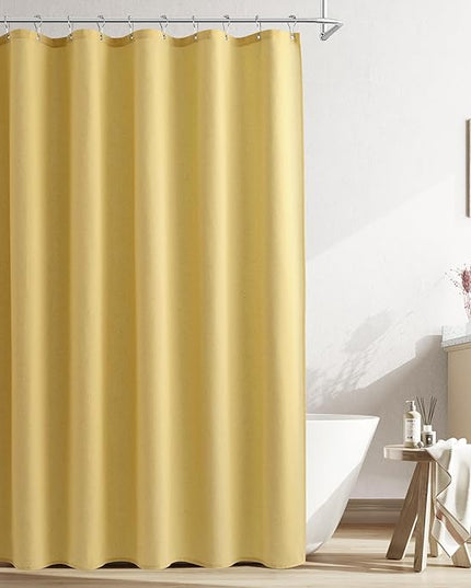 Naturoom Yellow Linen Shower Curtain, Country Boho Farmhouse Bath Decor Shower Curtains Neutral Cloth Weighted Textured Fabric Bath Curtain Liner with Hooks, 72x78