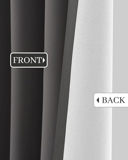 Yakamok Room Darkening 100% Blackout Curtains Grommet Window Treatments with 2 Thick Layers-Charcoal Grey Thermal Insulated Drapes Set of 2 Panels for Bedroom Living Room 52 Inches by 72 Inches Length