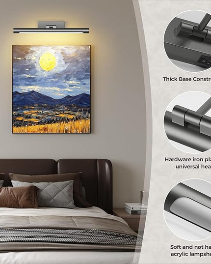 Joosenhouse Battery Operated Wireless Picture Light with Adjustable Swing Arm, Dimmable with Remote Control and Timer, 16.53 Inch Brushed Grey Rechargeable Display Light for Art and Gallery Displays